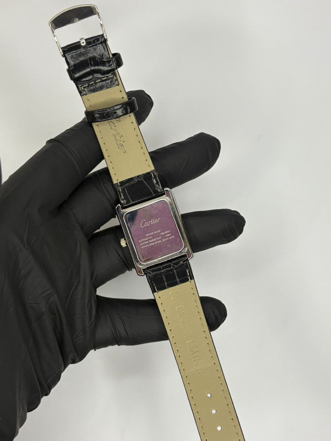 Cartier tank watch Black dial black strap silver edition