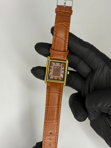 Cartier Tank Brown Dial Brown Strap Gold Edition