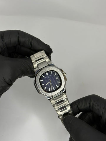 Patek Phillipe Nautilus Blue Dial Silver Chain Watch