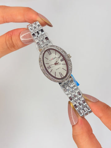 Luxury Silver Women's Oval Dial Bracelet Watch