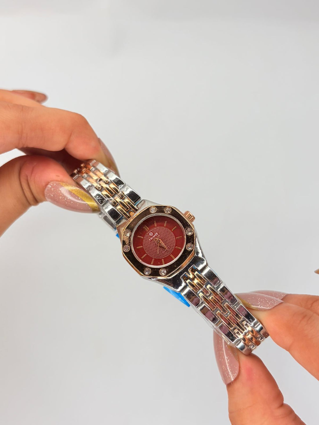 Luxury Women's Two-Tone Quartz Watch with Crystal Bezel