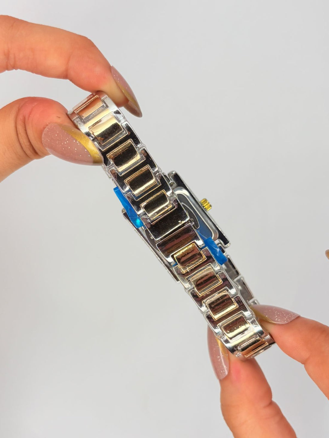 Luxury Two-Tone Women's Rectangular Dial Crystal Accent Bracelet Watch