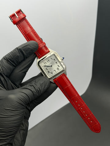 Cartier Santos Style Red Leather Watch – Master Copy
