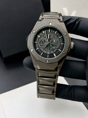 Hublot Diamond Cut Skeleton DIal Black Dial Black Chain