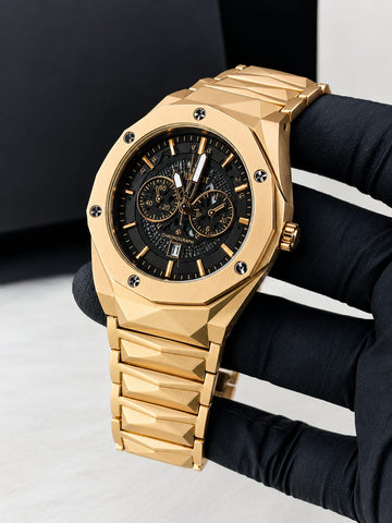 Hublot Diamond Cut Gold Chain Black Dial