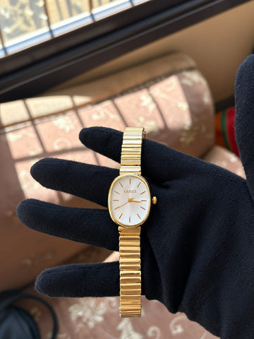 Gucci Women’s Gold-Tone Oval Dial Watch – White Dial