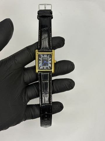 Cartier tank watch Golden finish  Black dial black strap