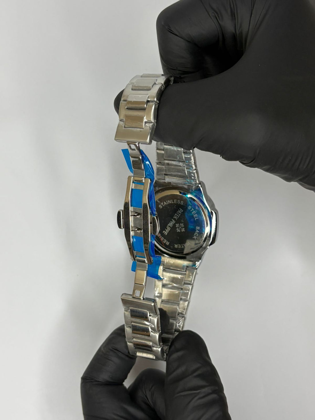 Patek Philippe Nautilus Black Dial Silver Chain Watch