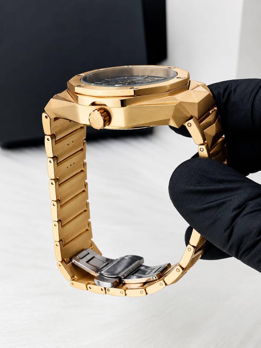 Hublot Diamond Cut Gold Chain Black Dial