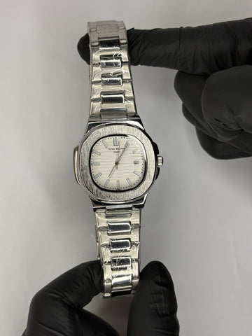 Patek Phillipe Nautilus White Dial Silver Chain
